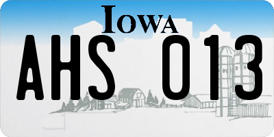 IA license plate AHS013