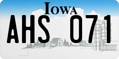 IA license plate AHS071