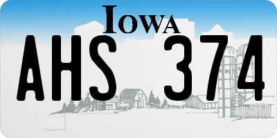 IA license plate AHS374