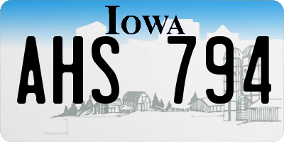 IA license plate AHS794