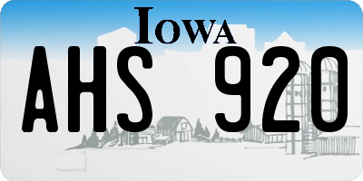 IA license plate AHS920