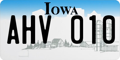 IA license plate AHV010