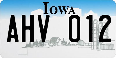 IA license plate AHV012