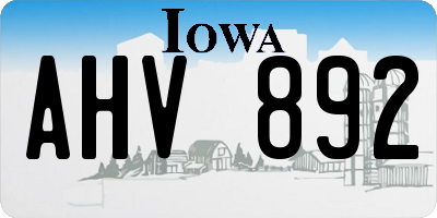 IA license plate AHV892