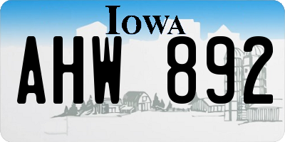 IA license plate AHW892