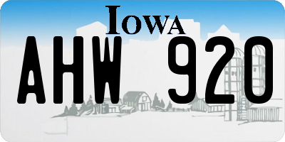 IA license plate AHW920