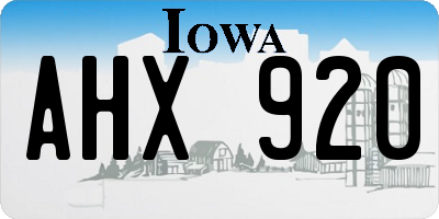 IA license plate AHX920