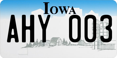 IA license plate AHY003