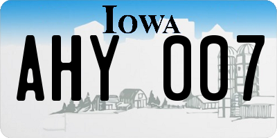 IA license plate AHY007