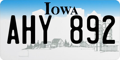 IA license plate AHY892