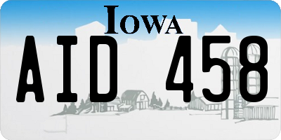 IA license plate AID458
