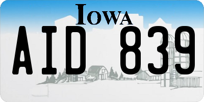 IA license plate AID839