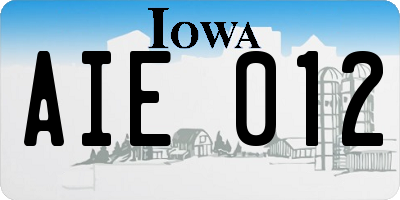 IA license plate AIE012