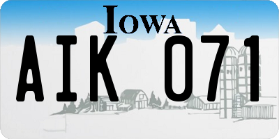 IA license plate AIK071