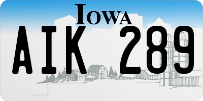 IA license plate AIK289