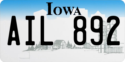 IA license plate AIL892