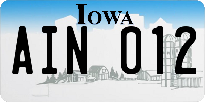 IA license plate AIN012