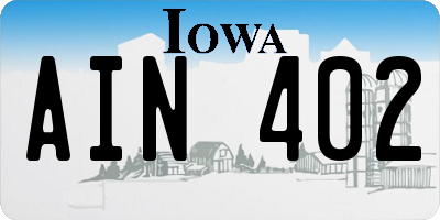IA license plate AIN402