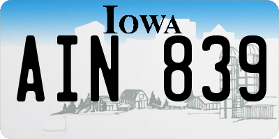 IA license plate AIN839