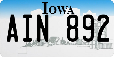 IA license plate AIN892