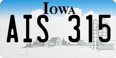 IA license plate AIS315