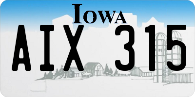 IA license plate AIX315