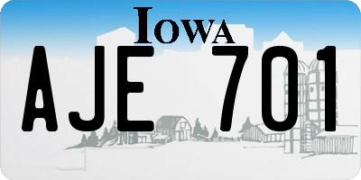IA license plate AJE701