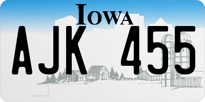 IA license plate AJK455