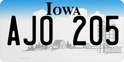 IA license plate AJO205