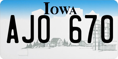 IA license plate AJO670