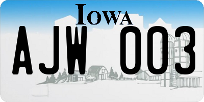 IA license plate AJW003