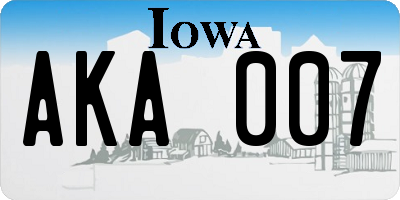 IA license plate AKA007