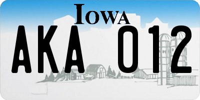 IA license plate AKA012