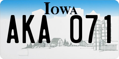 IA license plate AKA071