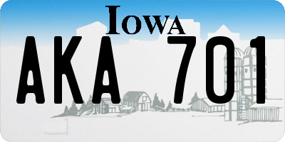 IA license plate AKA701