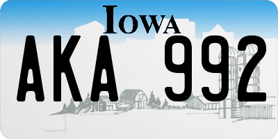 IA license plate AKA992