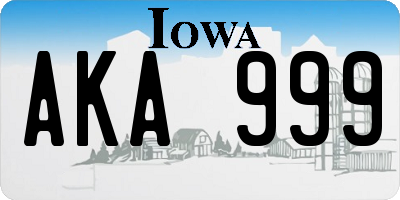 IA license plate AKA999