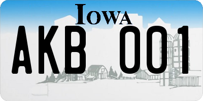 IA license plate AKB001