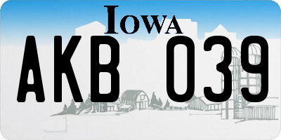 IA license plate AKB039