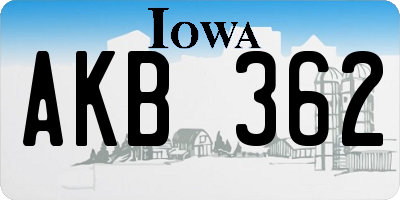 IA license plate AKB362