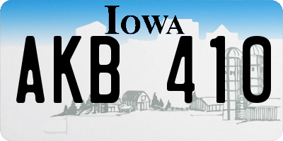 IA license plate AKB410