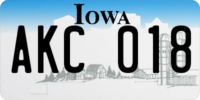IA license plate AKC018