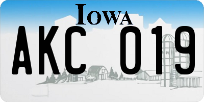 IA license plate AKC019