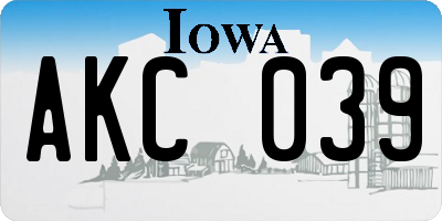 IA license plate AKC039