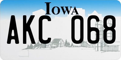 IA license plate AKC068