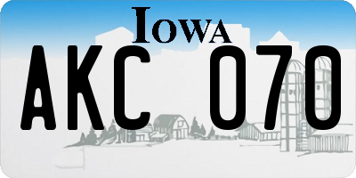IA license plate AKC070