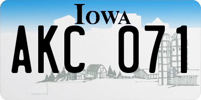 IA license plate AKC071