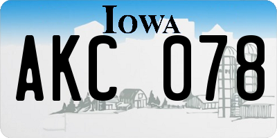 IA license plate AKC078