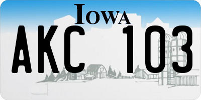 IA license plate AKC103