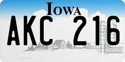 IA license plate AKC216